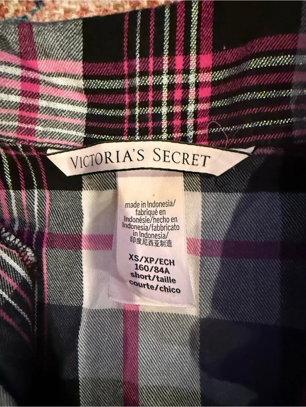 Victoria's Secret Black, Gray & Pink Plaid Pajama Set